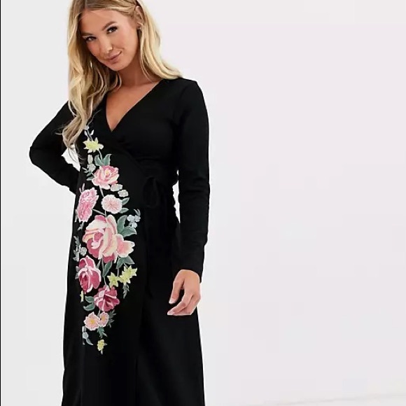 ASOS Maternity embroidered wrap midi dress - Picture 6 of 6